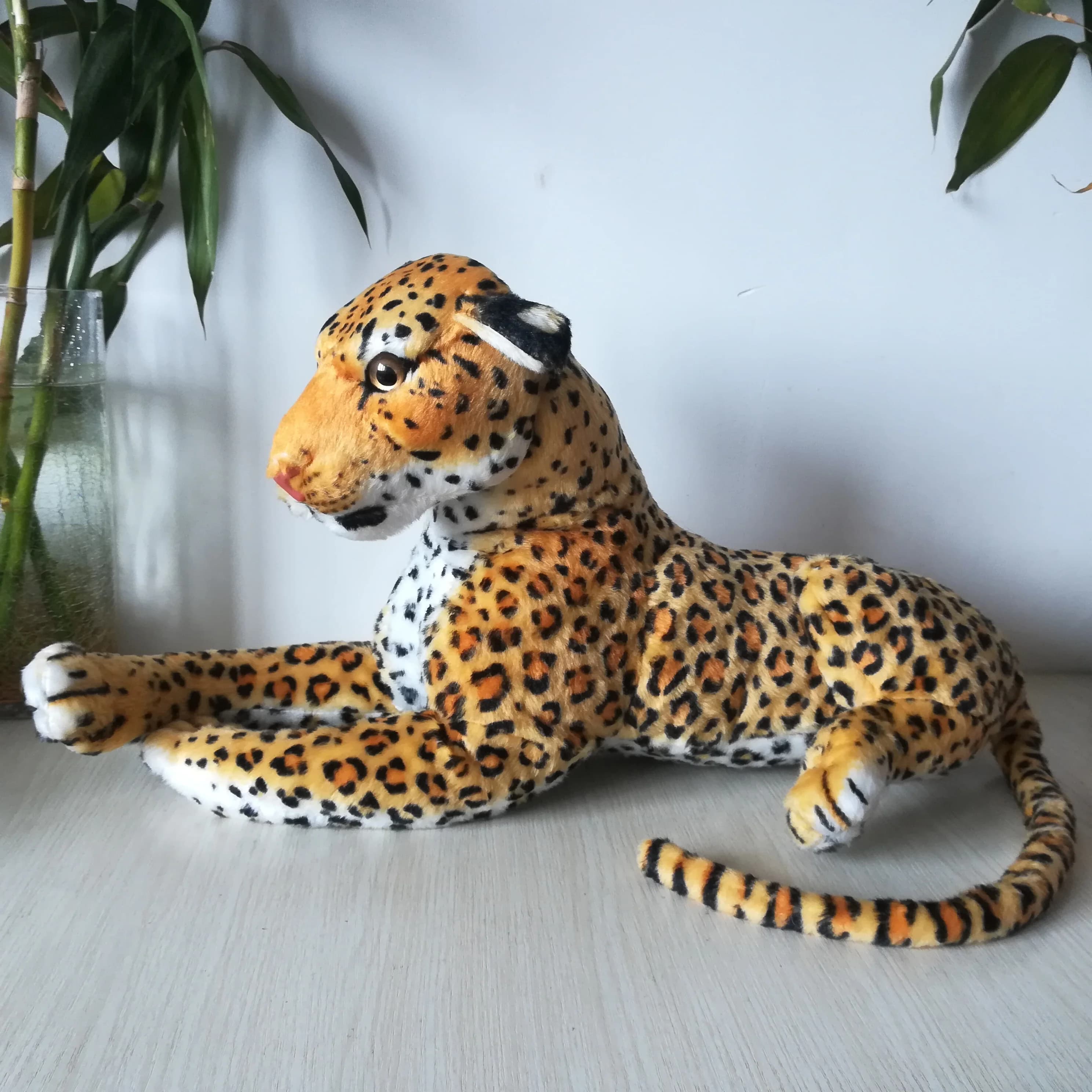 lifelike prone leopard plush toy about 55cm soft doll throw pillow birthday gift b0896