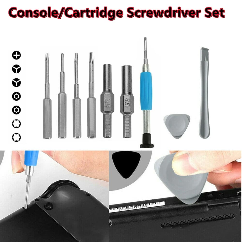 Set di punte per cacciavite Phillips Triwing 10 in 1 Strumento di riparazione console/cartucce per Nintendo Switch NES N64 NGC Wii GBC Sega ecc.