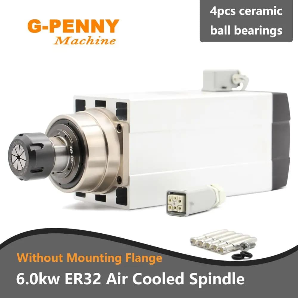 Motore mandrino raffreddato ad aria G-Penny 6kw ER32 con/senza flangia di montaggio 300Hz 18000rpm cuscinetto a sfere in ceramica precisione 0,01 mm