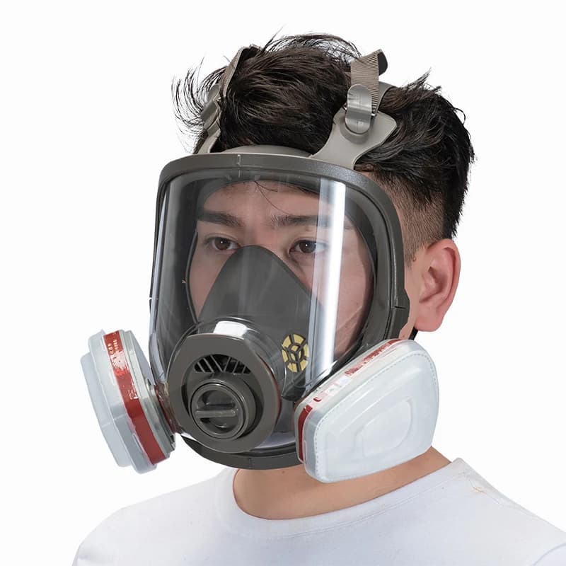 Maschera antigas 7 in 1 Maschera a pieno facciale organica acida Respiratore Vernice Maschera antipolvere da laboratorio per pesticidi chimici abbinata a filtri PM022