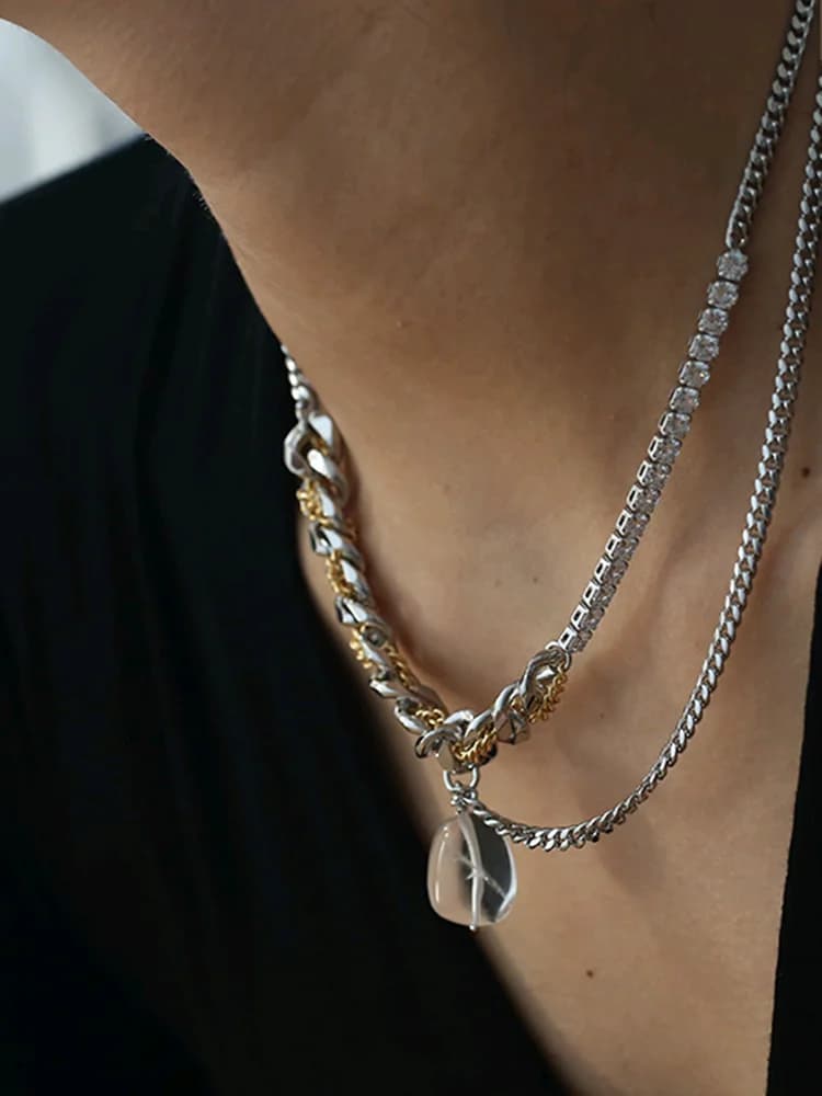 Flashbuy Punk Gold Silver Color Chain Necklace Transparent Acrylic Pendant Necklaces ​Hip Hop Jewlery