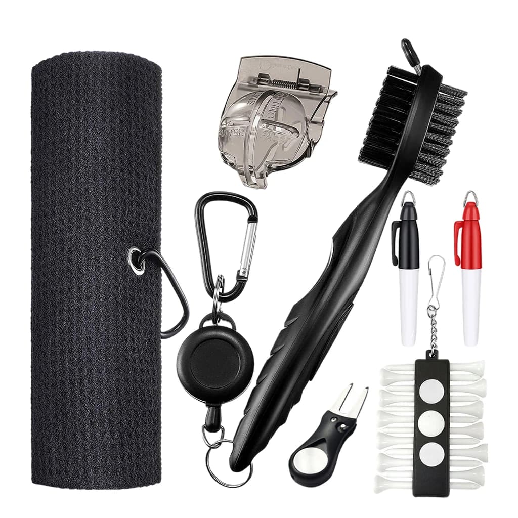 Golf Club Cleaning Kit Golf Towel Cleaner Brush Divot Tool for Golf Sport Foldable Tool Ball Marker Bag Accessories