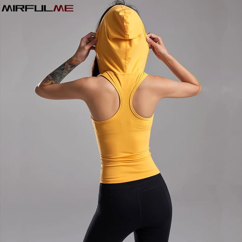 Camicie sportive da donna gilet da Yoga con cappuccio con cerniera Running Fitness t-shirt senza maniche canotte da Jogging per ragazze canottiere da allenamento per palestra felpe con cappuccio
