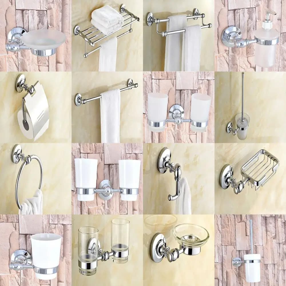Set di accessori per il bagno in ottone cromato lucido argento Set di accessori per il bagno Portasciugamani Portasapone Porta carta igienica Gancio per accappatoio mm005