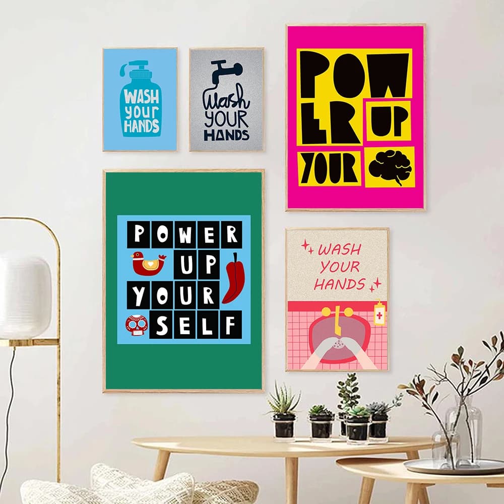 Potere te stesso Citazione Pittura su tela Cartoon Future Letter Lowkey Lucky Poster Lavare le mani Immagini da parete del bagno Decor