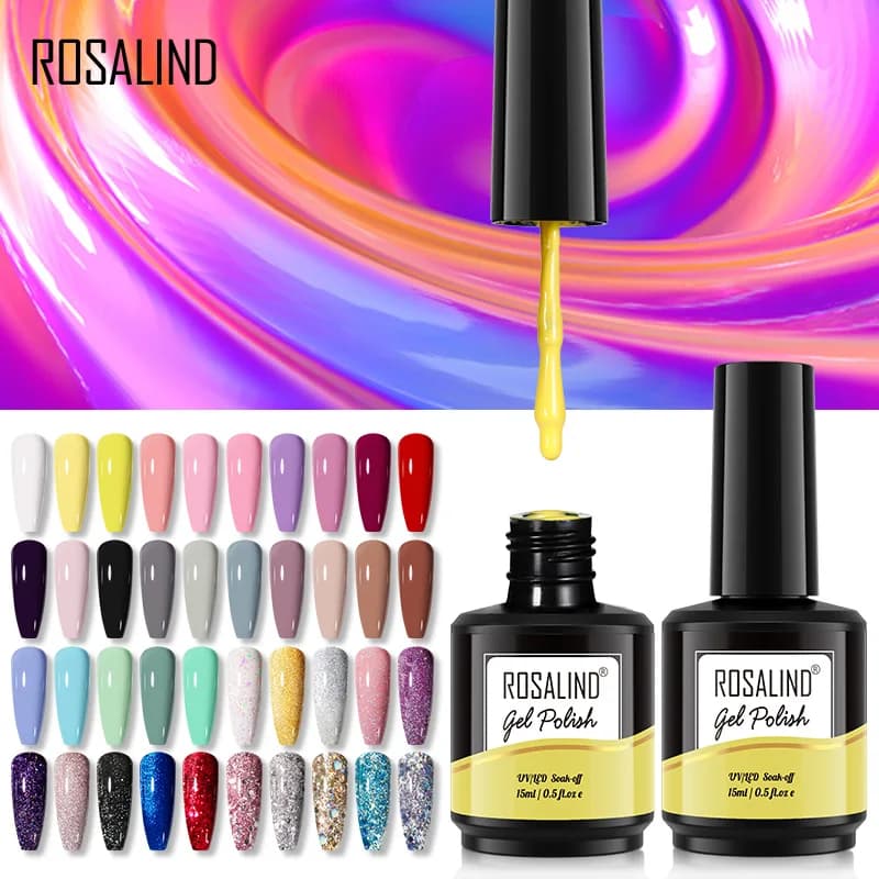 ROSALIND Soak Off Gel Smalto per unghie Luminoso per la decorazione di nail art Manicure semipermanente Varnishe Base ibrida Rivestimento superiore 7/15ML