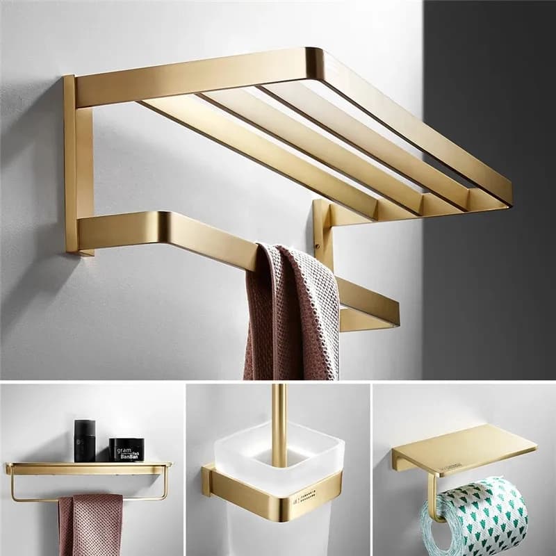 Accessori per il bagno portasciugamani mensola angolare porta carta gancio porta scopino, portasciugamani Hardware bagno oro spazzolato