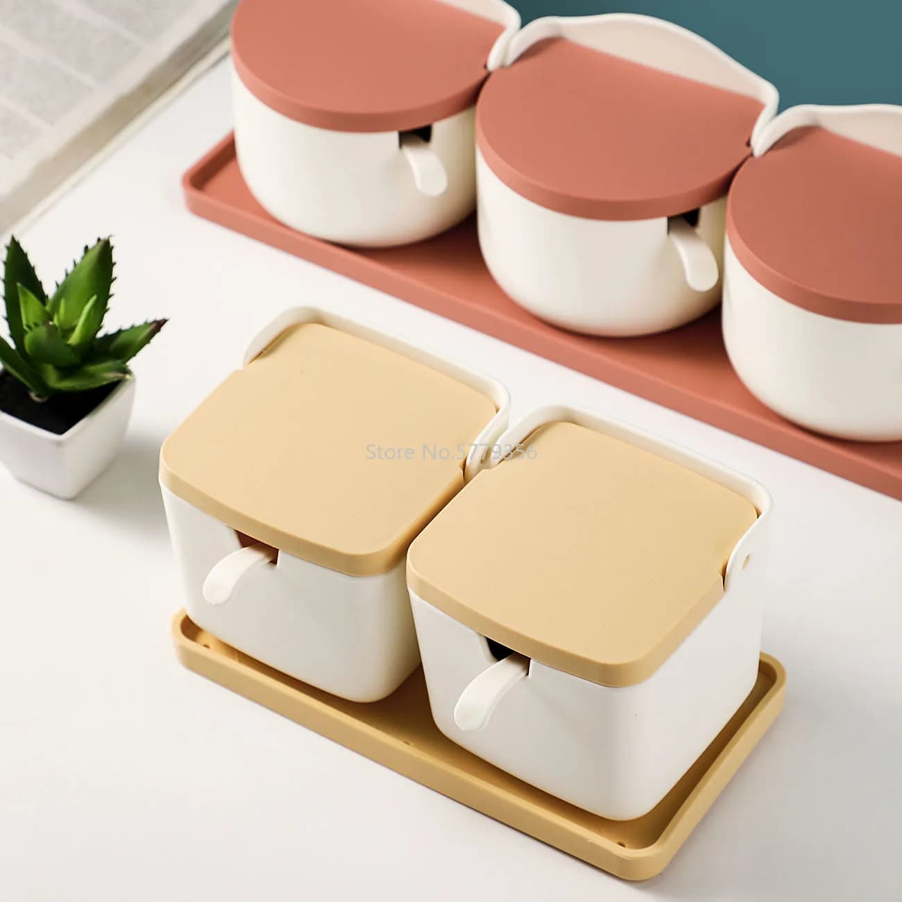 1 Set di zucchero in plastica con cucchiaio da cucina contenitore per sale sale e pepe bottiglia di spezie