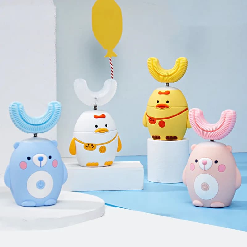 Children's Sonic Electric Toothbrush 360 degree Automatic U-shaped Ultra Sonic Teeth for Kids Animated Carton Pattern Silicone Head