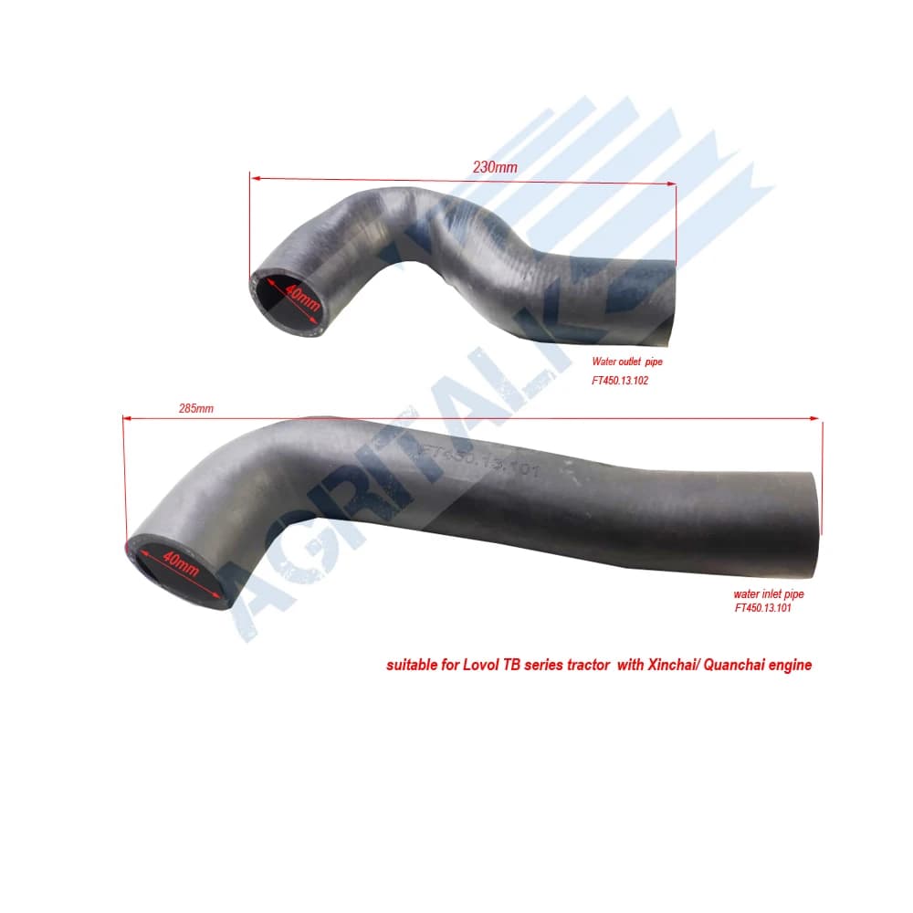 Set of radiator tubes for Photon tractor FT450 FT454 series TB with Xinchai or Quanchai, part number: FT450.13.102 + FT450.13. 101