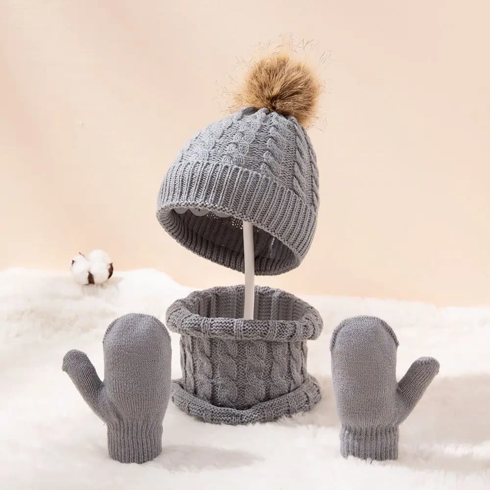 3 pcs/set Children's Winter Hat Scarf Gloves Children's Knitting Maid Set Children's Ladder Neck Boys Gloves Hot 0-36 Months