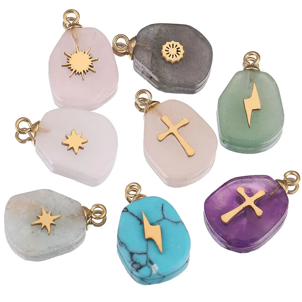 5pcs Lot Natural Stone Stainless Steel Gold Plated Designer Charms Pendants DIY Bracelet Earring Necklace Jewelry Making