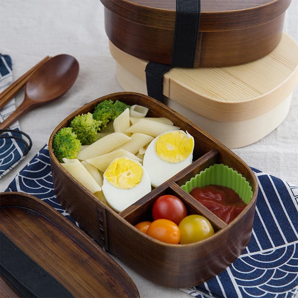 Lunch Box in legno Sushi Bento Food per bambini contenitore per studenti conservazione pasto per bambini preparazione Picnic stoviglie quadrate rotonde