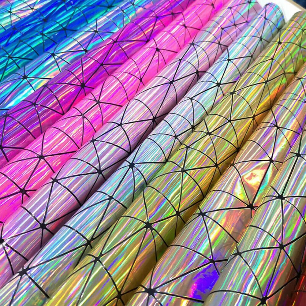 Ologramma laser Iridescente geometrico PU tessuto ecopelle borsa sintetica fiocco artigianale bambola gioielli fai da te abbigliamento materiale da cucire