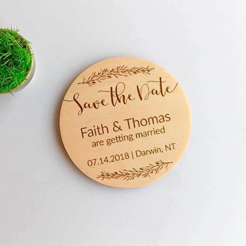 Partial magnets made of engraved wood, custom-saving magnets, wedding favors, laser engraved invitation, guest gifts
