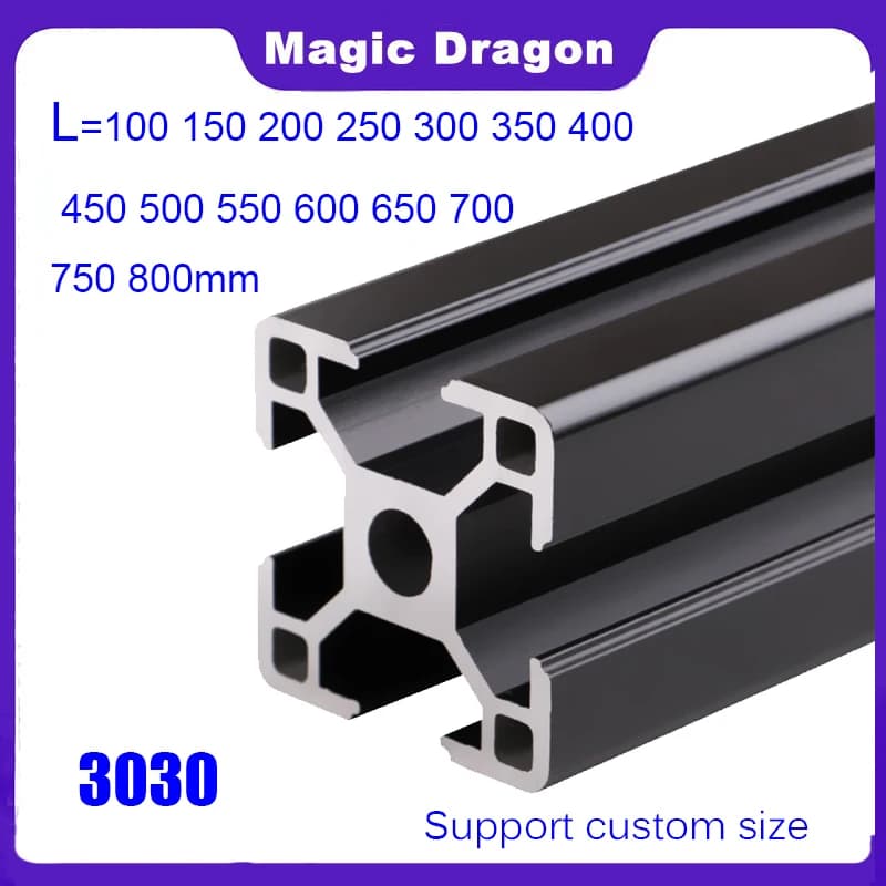 1PC NERO 3030 Profilo in alluminio anodizzato standard europeo Estrusione 100mm-1000mm Lunghezza Guida lineare per stampante 3D CNC