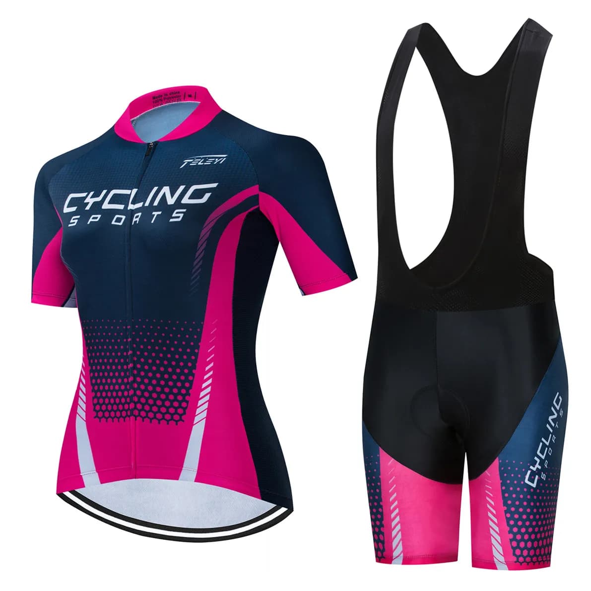 Women's Cycling T-shirt Set MTB Bike jersey with suspenders suits Anti-UV mountain road top bottom female pink