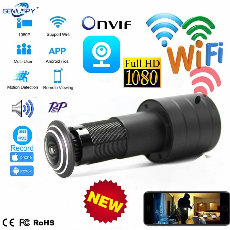 Sicurezza del foro dell'occhio della porta 1080P HD su vif 1.66mm obiettivo grandangolare FishEye CCTV Network Mini spioncino porta WifI P telecamera P2P TF Card