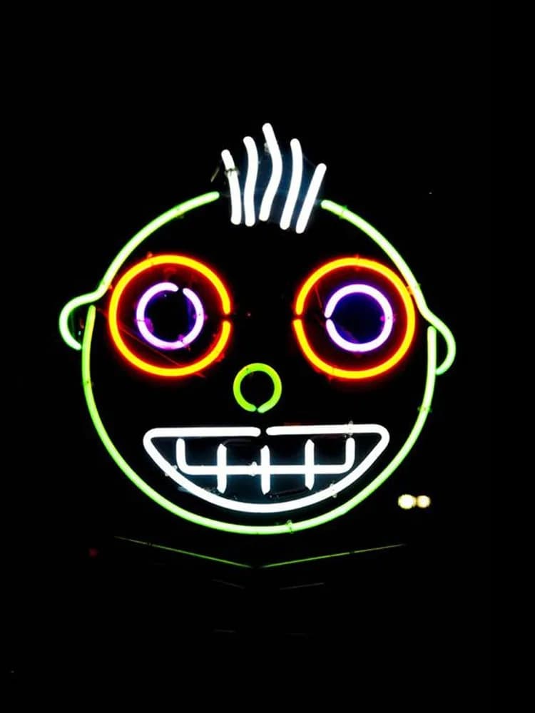 Insegna al neon per faccina nerd rotonda con faccina da nerd Lampada da birra commerciale luce da ristorante Negozio di hotel negozio sala da pranzo Impatto esterno Attira la luce