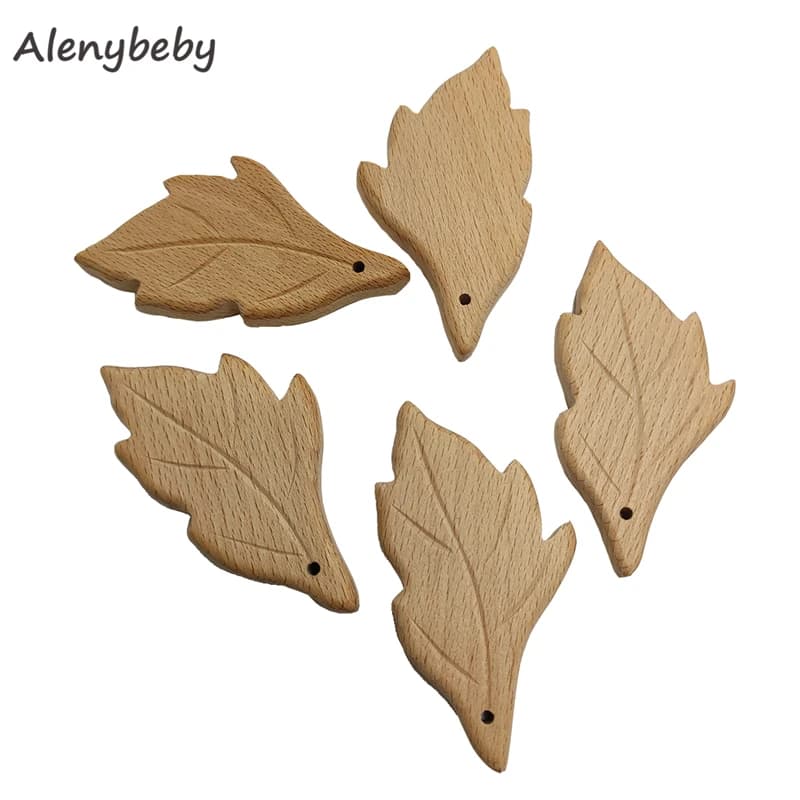Massaggiagengive in legno a forma di foglia di animale naturale Dentizione per bambini Allattamento Massaggiagengive in legno di faggio per neonati Giocattolo con ciondolo collana organico fai-da-te
