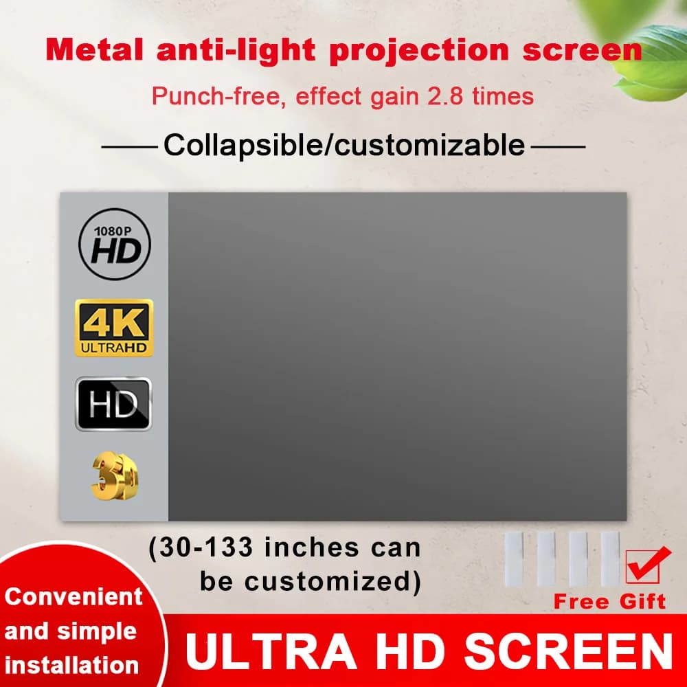 Schermo per proiettore portatile Alta luminosità 16:9 Tenda anti luce in metallo 84 100 120 133 150 pollici Home Outdoor Office 4K