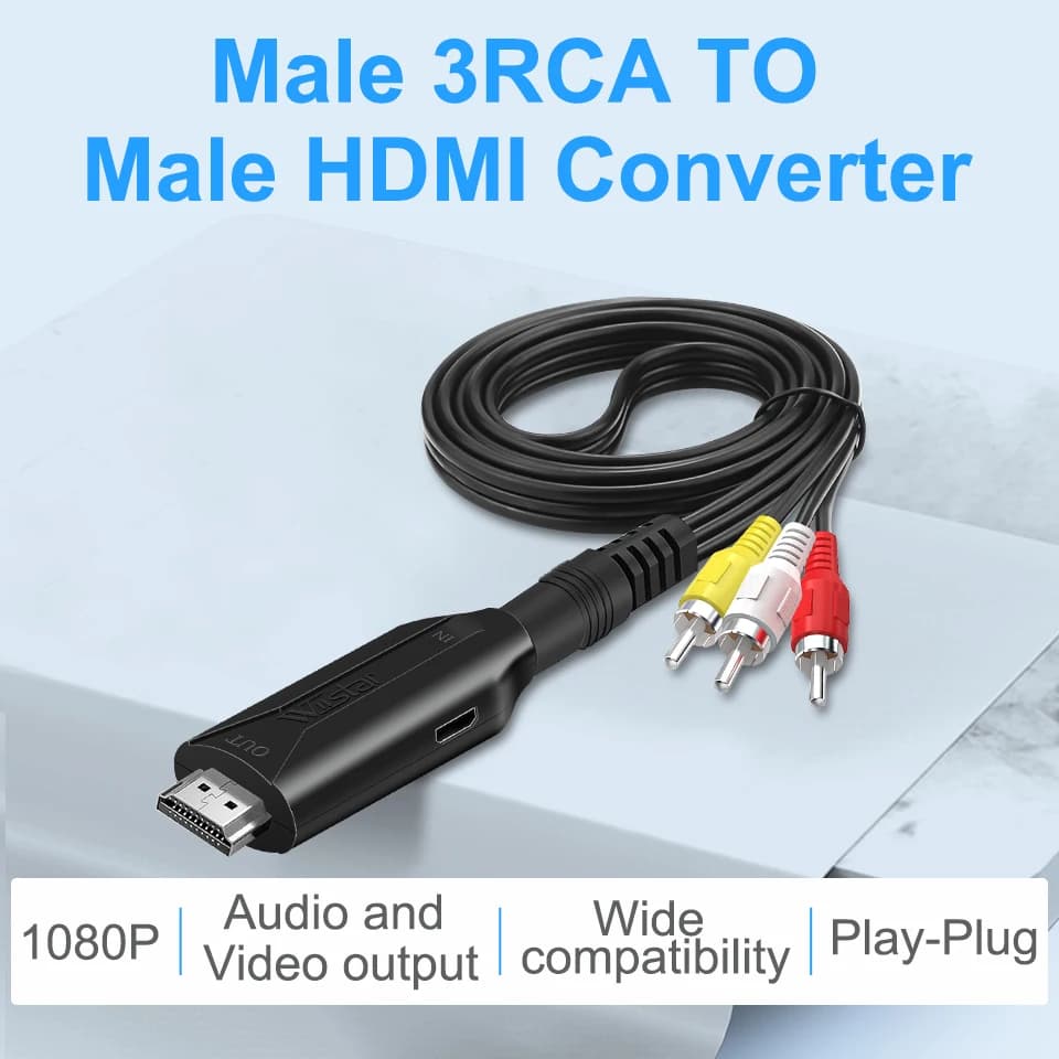 Adattatore cavo AV/RCA CVBS a HDMI (maschio) Convertitore video 1080P MINI scatola convertitore adattatore compatibile AV2HDMI per proiettore HDTV