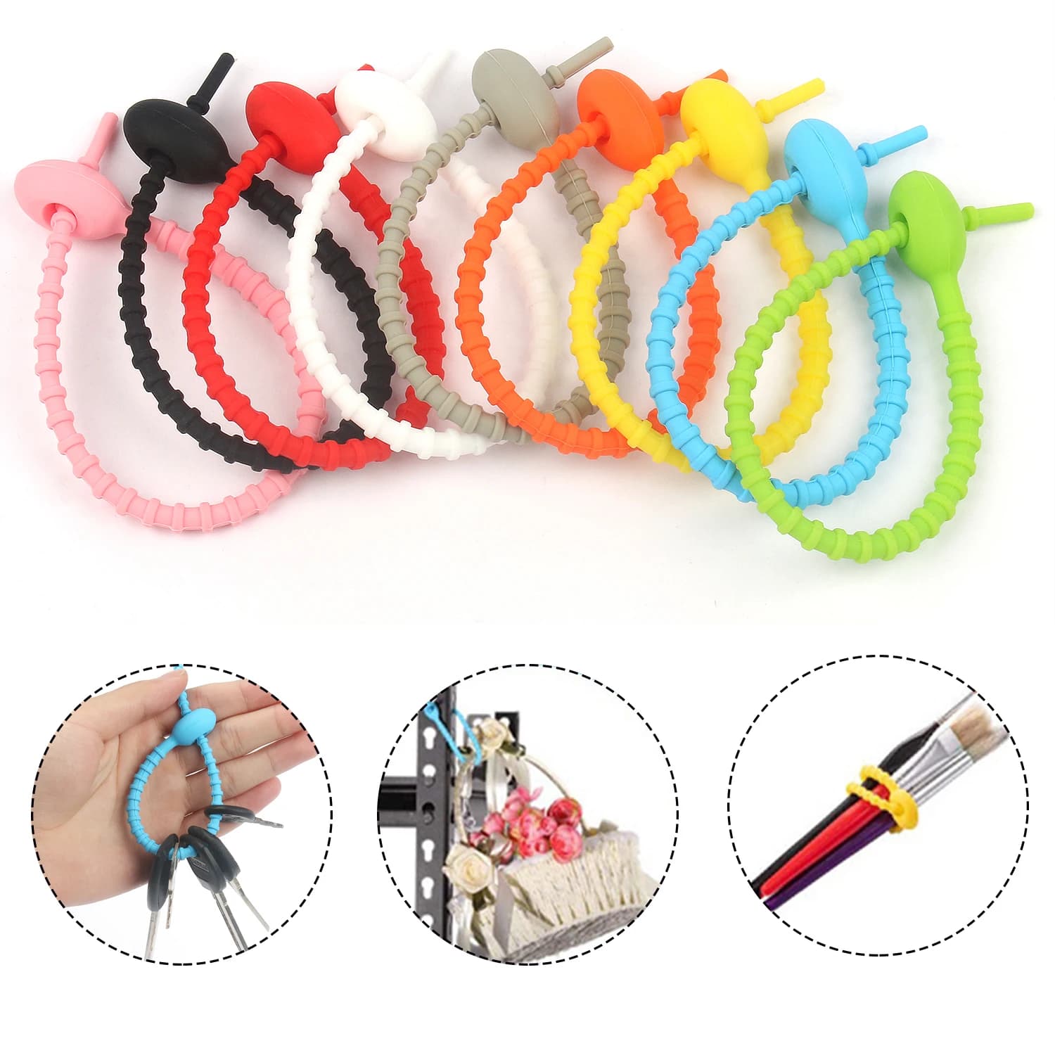 10 pz/lotto Chiusure In Silicone Riutilizzabili Fascette Per Cavi Multi-funzionale Mestiere Fissare Cavo Braccialetto Portachiavi Sacchetto di Alimenti Bundle Strumenti