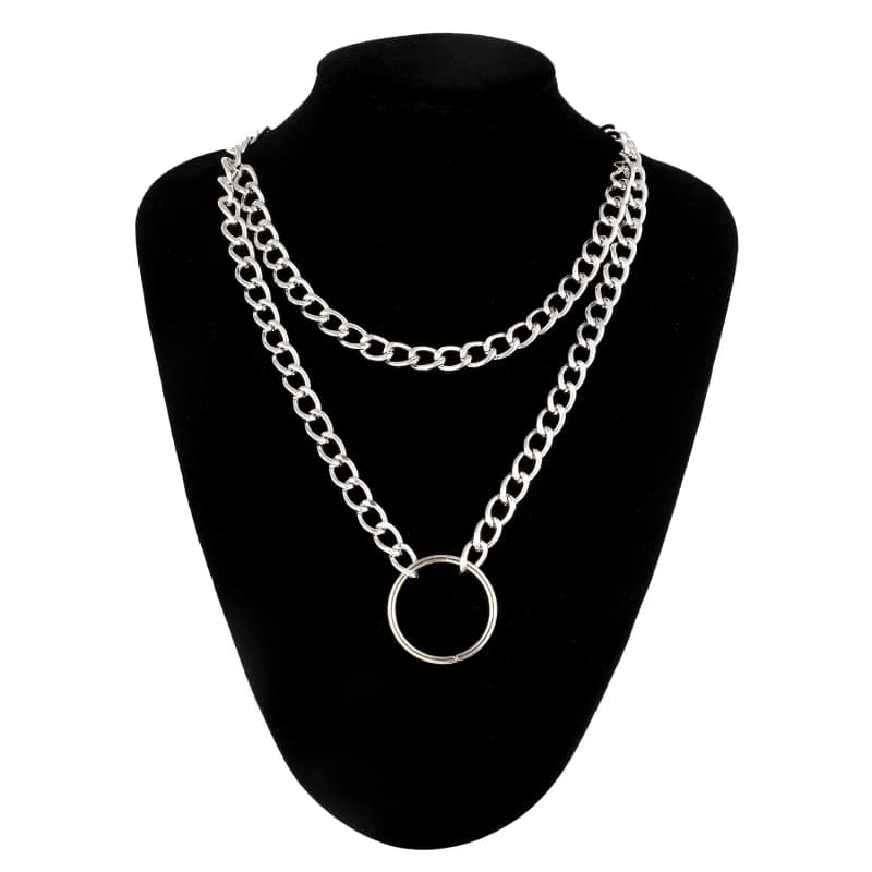 Circle Gothic Chain necklace double layer choker collar goth heart pendant necklace women gothic emo kawaii witch rave jewelry