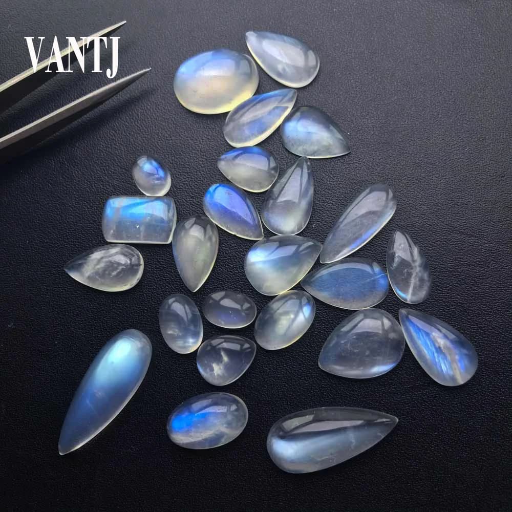 VANTJ Real Natural Blue Moonstone pietre preziose sciolte arcobaleno di alta qualità Cabochon tagliato per le donne argento oro regalo gioielli fai da te