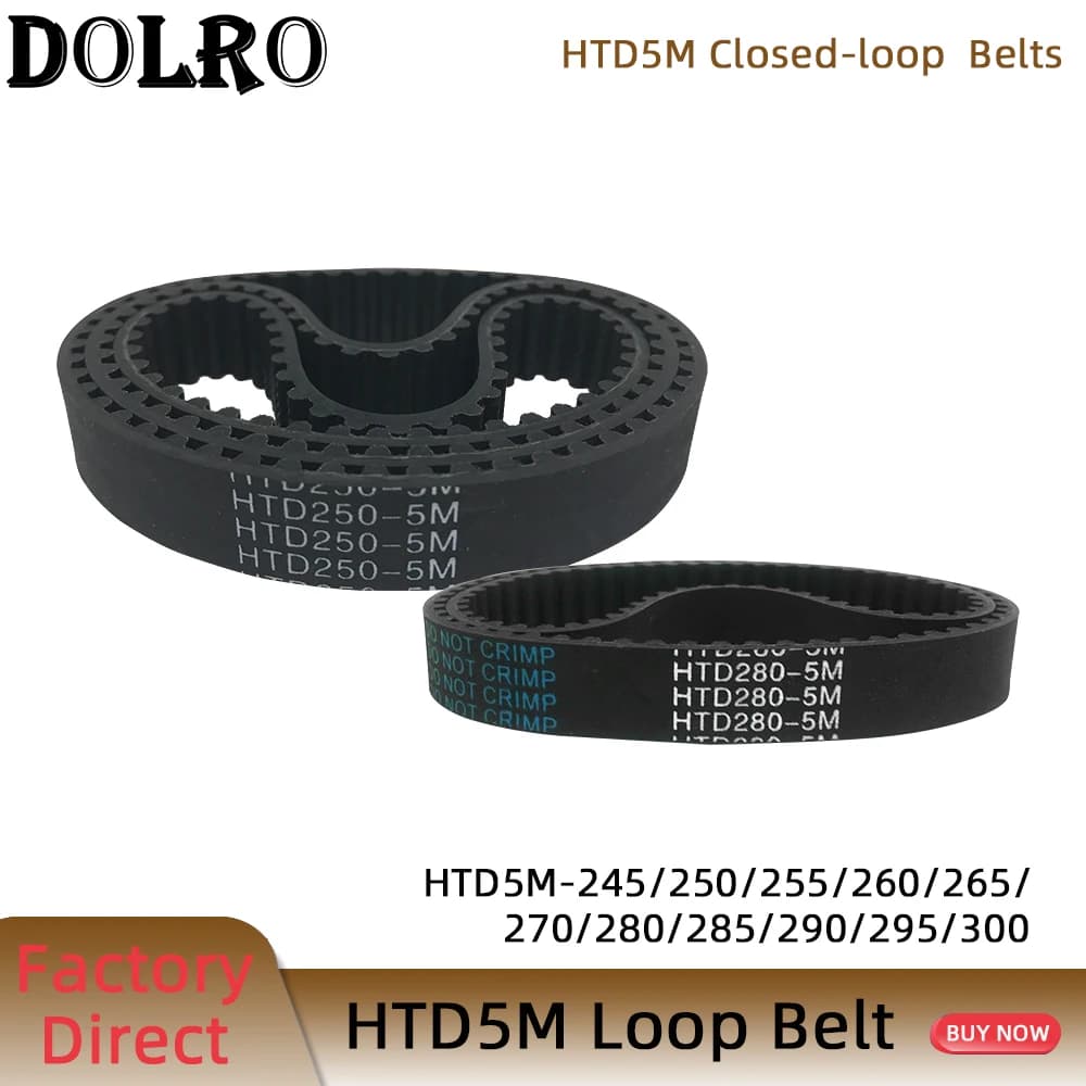HTD5M cinghia dentata sincrona lunghezza 245/250/255/260/265/270/280/285/290/295/300mm larghezza 9/10/12/15/20/25mm gomma chiuso