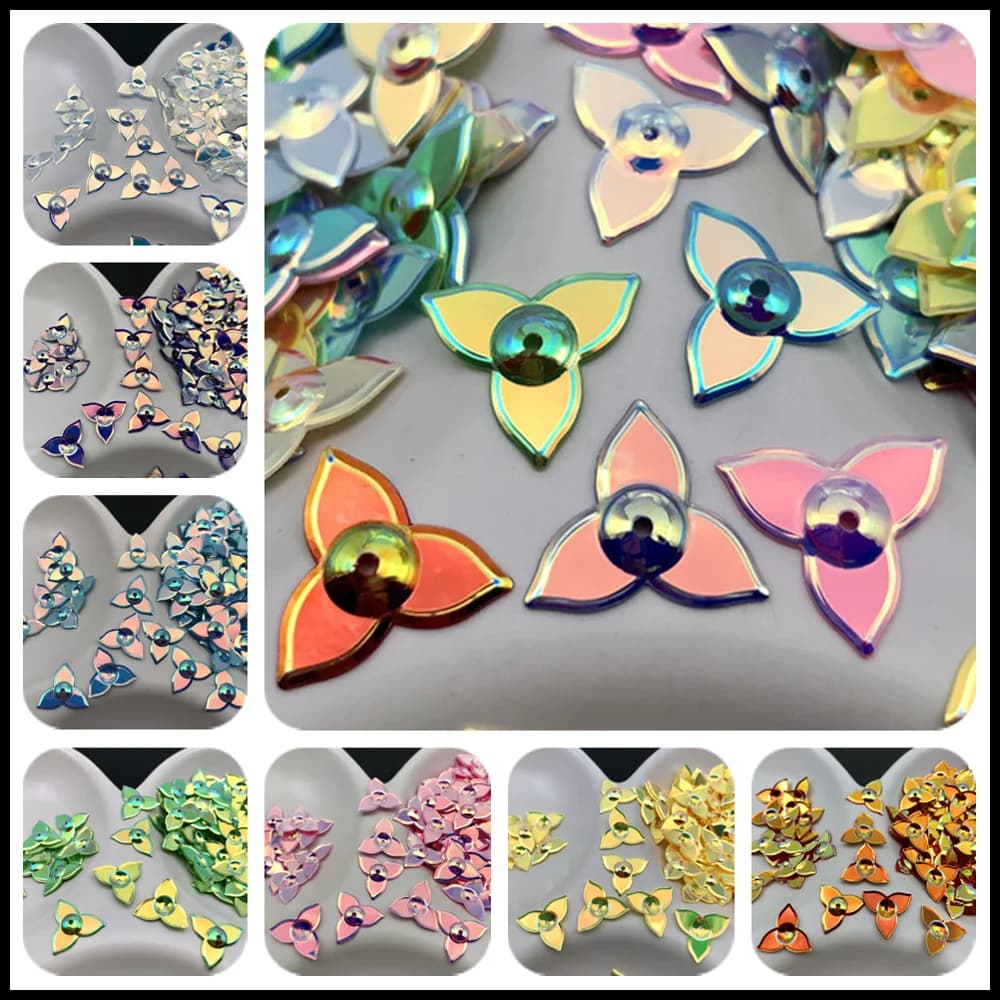 30g 15x19mm tre petali di fiore di Paillettes Sciolto Scintillio di Paillettes Per I Bambini FAI DA TE, Artigianato Fare, decorazione di cerimonia nuziale confetti All'ingrosso