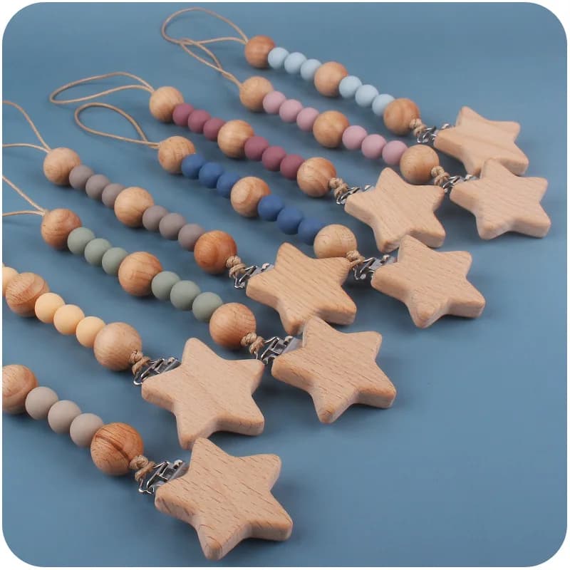 Clip per ciuccio per bambini Catena Porta stella in legno Succhietto Clip per ciuccio Guinzaglio Porta capezzoli per catena infantile Accessorio per allattamento