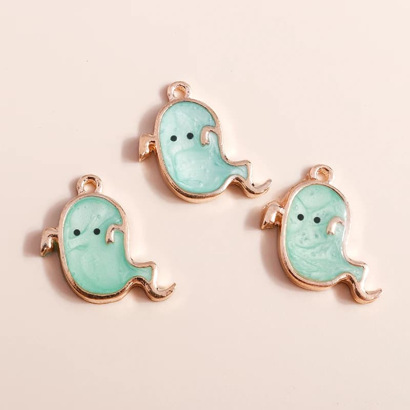 Leslie 10pcs 21*15mm Creative Enamel Halloween Ghost Charms for Bracelet Necklace Jewelry Making Cute Ghosts Pendant Earrings