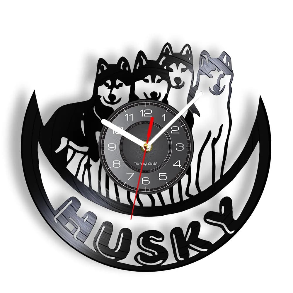 Wall clock in vinyl with Husky Siberian, home decoration, gift for animal lovers, design with puppies, gift idea for dog owners