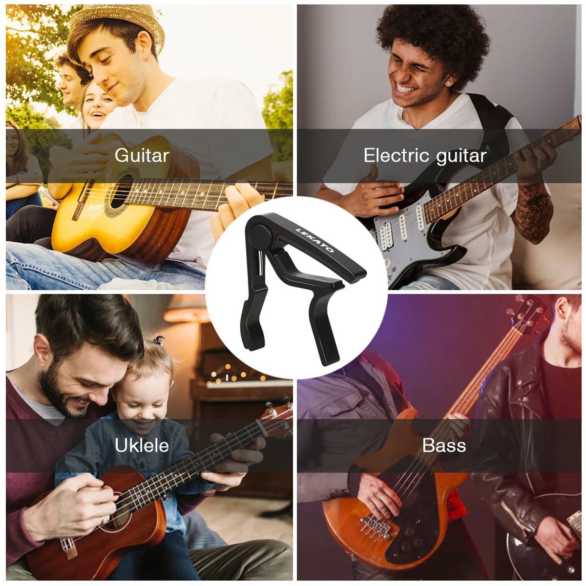 Capotasto universale protettivo a cambio rapido di Lekato - Cuscinetto in silicone antigraffio adatto per chitarra/banjo/ukulele/mandolino + bonus 6 plettri