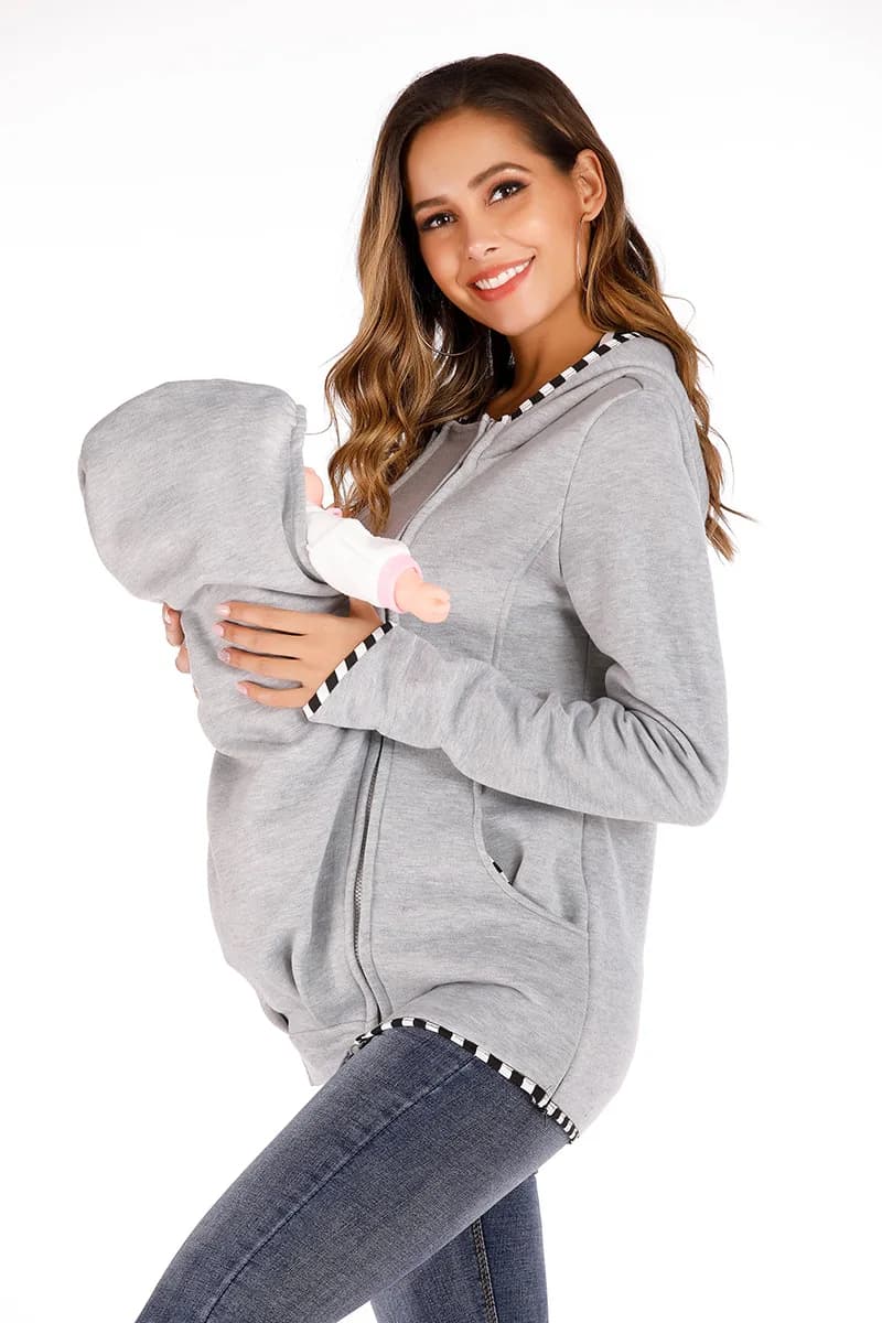 Abbigliamento in cotone caldo premaman manica lunga madre autunno inverno donna felpe con cappuccio porta bambino porta felpa per neonato