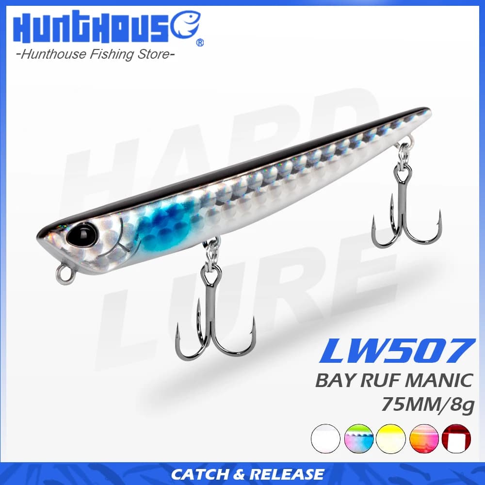 Hunthouse Bay RUF MANIC 75mm/8g Matita affondante Richiamo di pesca Stickbait BKK Gancio Richiamo duro per attrezzatura per pesci spigola