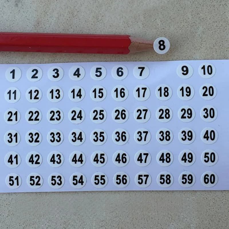 1pcs 6mm 1-60 adesivo per etichette numeriche di forma rotonda per numero di smalti adesivo per numeri di carte a colori
