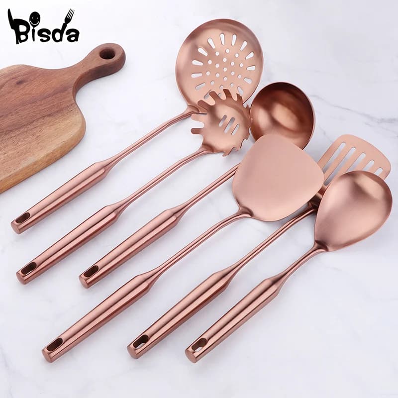 Strumento di cottura in acciaio inossidabile, girandola, cucchiaio da zuppa, forchetta per pasta, accessori da cucina, utensile da cucina, oro rosa, 1 pezzo