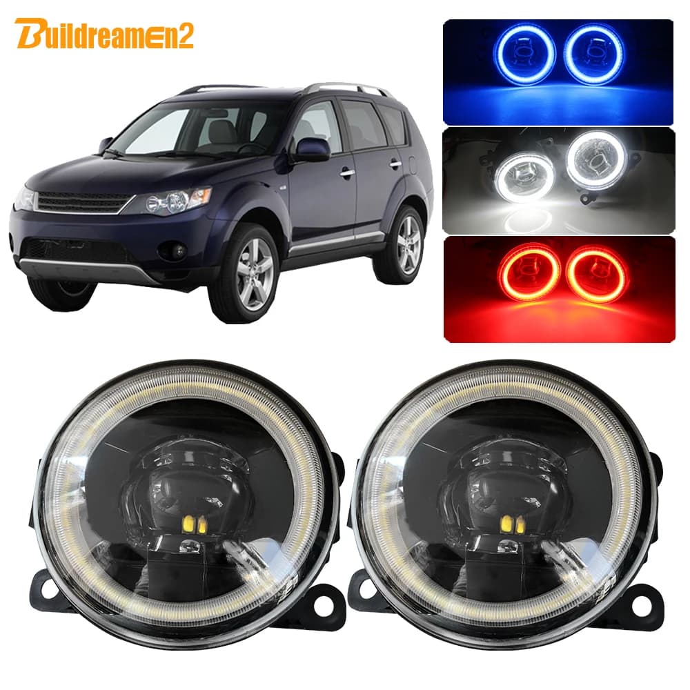 Buildreamen2 Per Mitsubishi Outlander II CW_W 2006-2012 Auto 4000LM LED Gruppo fendinebbia Angel Eye Luce di marcia diurna 12V