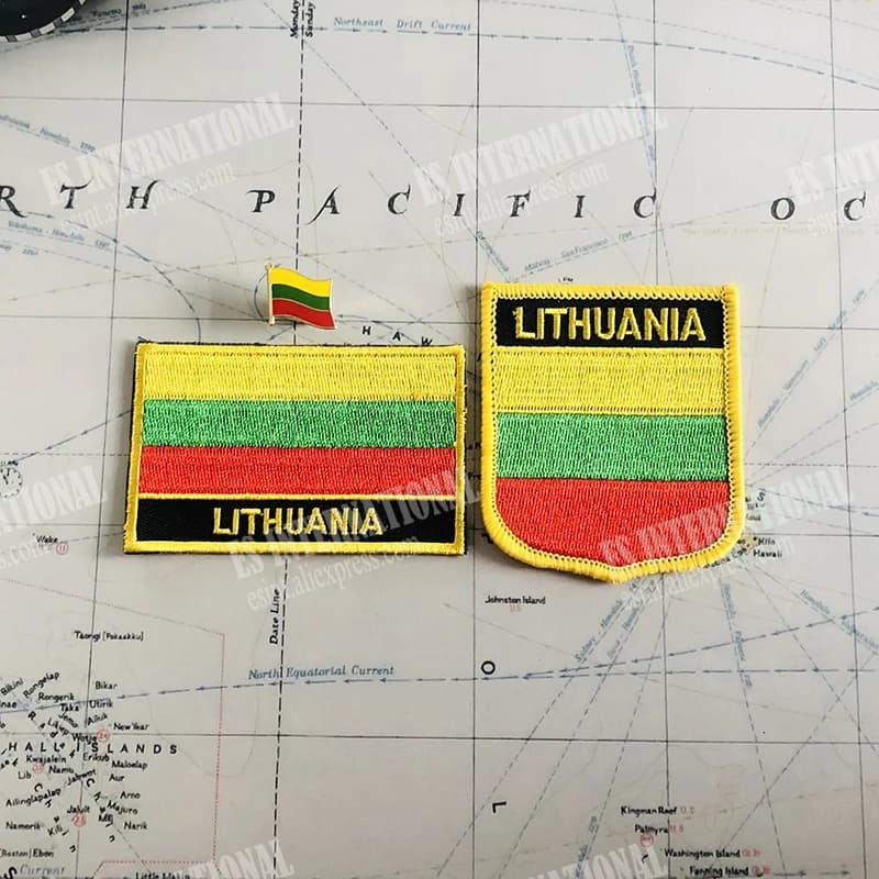 LITHUANIA National Flag Embroidery Patches Badge Shield And Square Shape Pin One Set On The Cloth Armband Backpack Decoration