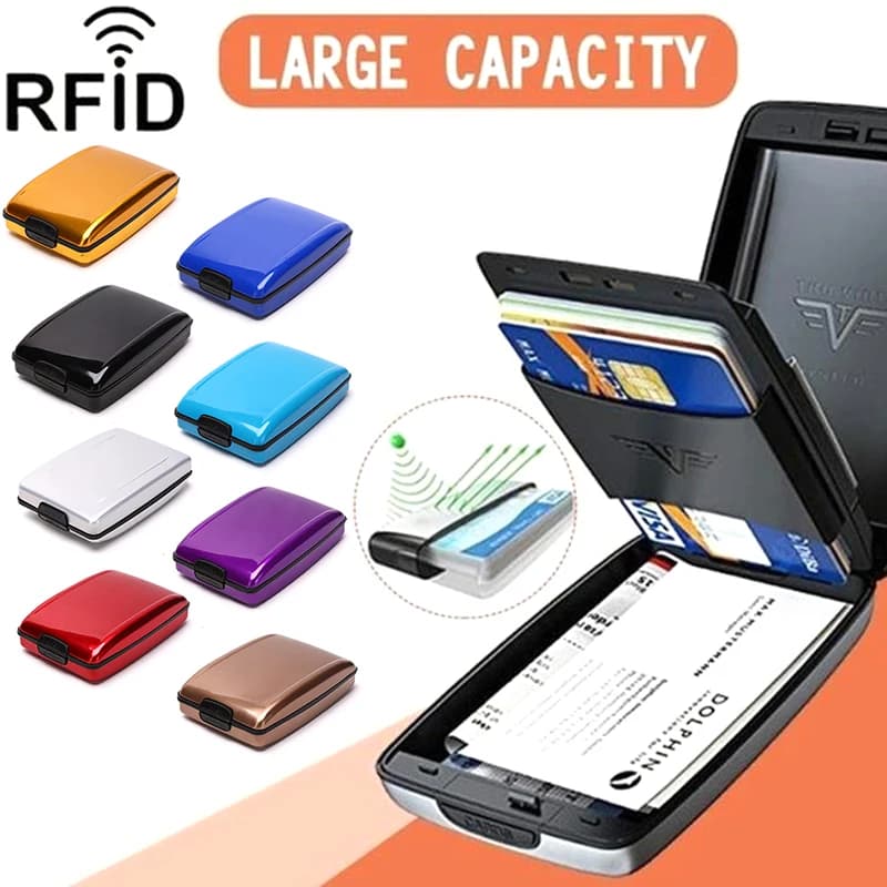 Nuovo porta carte di credito in metallo in alluminio con blocco della custodia rigida porta carte di credito scansione anti-rfid proteggi il supporto per uomo e donna