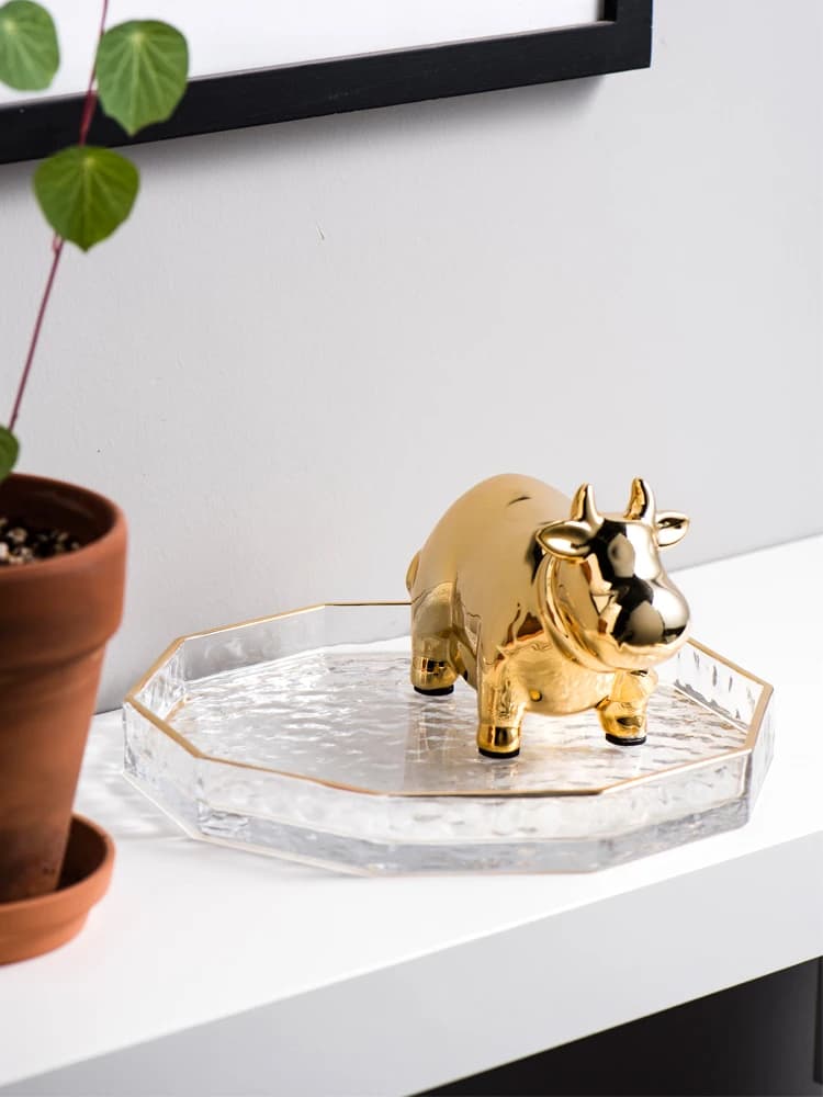 Home Office scrivania Organizer ingresso vetro cosmetico vassoio portaoggetti da tavolo intarsio dorato Trinket piatto varie portachiavi Nordic
