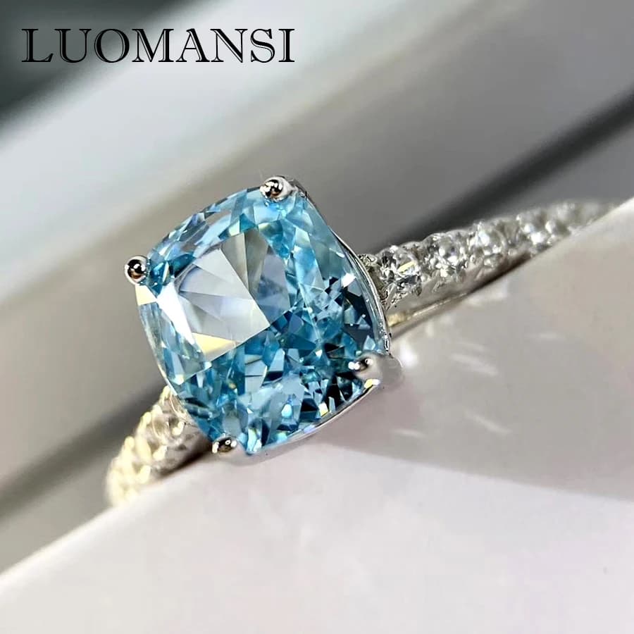 Luomansi anello con diamante zaffiro chiaro 1.5 carati gioielli Super Flash S925 anelli con zaffiro in argento Sterling matrimonio donna festa