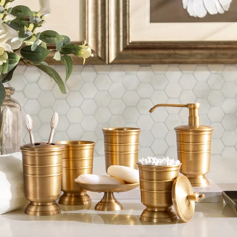 Set di accessori da bagno IMPEU controsoffitto 5 pezzi, portaspazzolino e tazza, distributore di sapone, portasapone, contenitore, bronzo antico