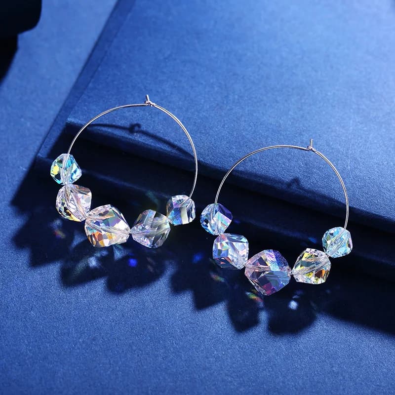 Colore argento di lusso grandi cristalli reali dall'austria orecchini a cerchio con ciondolo per le donne amici gioielli con perline per feste di natale