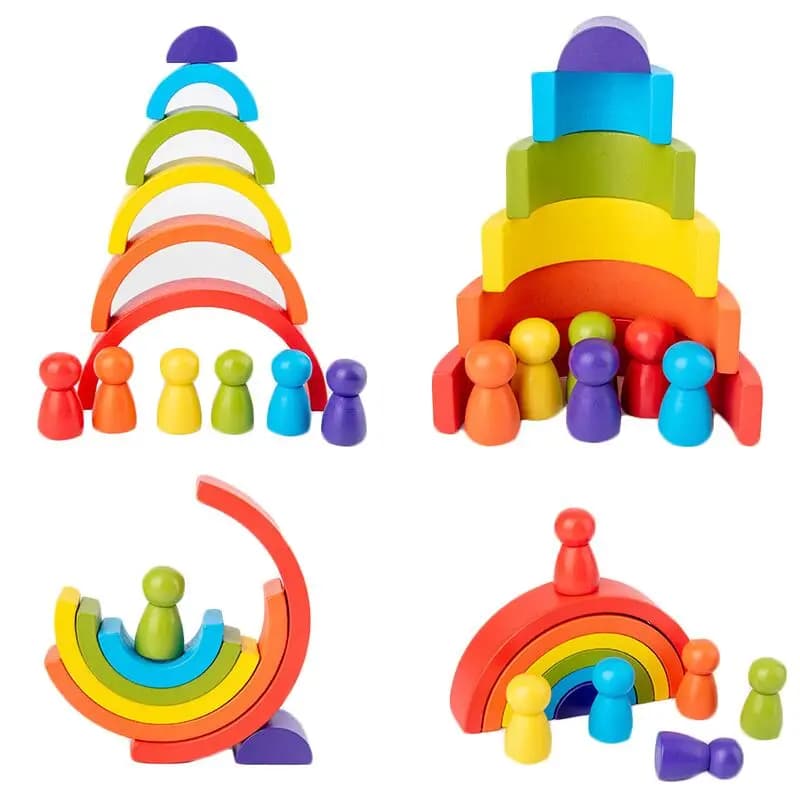 Giocattolo arcobaleno in legno per bambini fai-da-te creativo arcobaleno in legno impilato blocchi di equilibrio giocattolo per bambini giocattoli educativi Montessori per bambini