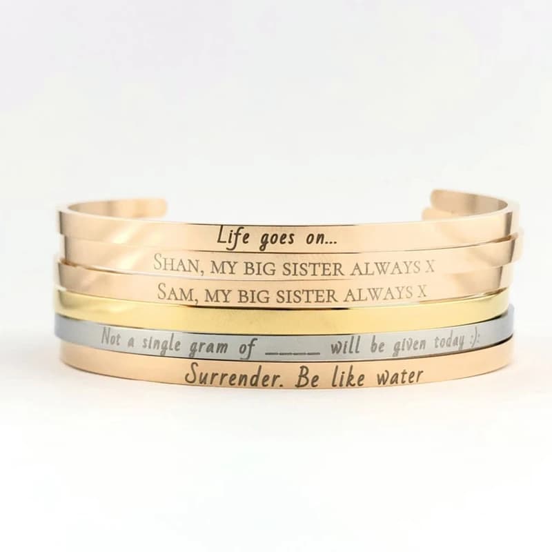 Customized Bracelet with 4 mm wide laser engraving, name, date, letter, coordinates, stainless steel bracelets, gift for lovers