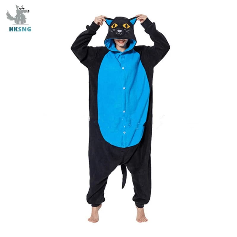 HKSNG Pigiama Kigurumi per Adulti a Forma di Gatto Blu Notte, Costume di Halloween, Pigiama per Feste in Famiglia, Tuta Cartoon