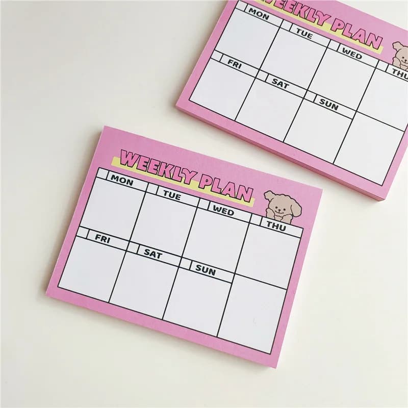 Cartoon Cute Puppy Pink Weekly Plan Memo Pad Korean Ins Student Planner Diy Notepad paper 50 Sheets Kawaii School Stationery